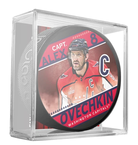 NHL Captain Series Alex Ovechkin Washington Capitals Souvenir Hockey Puck w/Cube Cover
