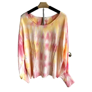 ARATTA SILENT JOURNEY Langarmshirt gelb pink Batik Damen M - Bild 1 von 6