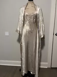 Conjunto de camisón vintage Jessica Lynn Peignoir pequeño/mediano rubor floral satinado bata - Imagen 1 de 12