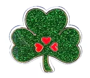 Hallmark PIN San Patrizio Vintage SHAMROCK Glitter CUORI Fortunato 1984 Spilla Irlandese - Foto 1 di 2