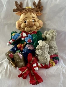 Vintage Rare * Comical Christmas Moose w/2 Poodles & Xmas Gifts 6" Stocking Hook - Picture 1 of 7