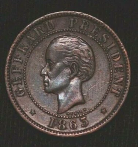 1863 REPUBLIQUE D'HAITI 10 DIX CENTIME COIN REPUBLIC HAITI KM40 US CIVIL WAR ERA - Picture 1 of 2