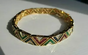 14K Yellow Gold Plated 14.20Ct Created Sapphire Emerald Ruby Diamond Bracelet - Picture 1 of 4