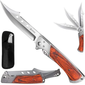 Klappmesser 14cm großes Einhandmesser mit Holzgriff Scharfes Taschenmesser NEU - Bild 1 von 18