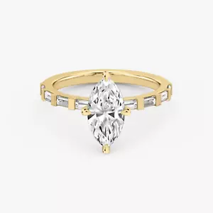 2 Ct Marquise Cut Lab Grown Diamond Solitaire Engagement Ring 14k Yellow Gold - Picture 1 of 4
