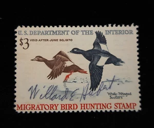 Duck Stamp Migratory Bird Hunting 1969 - 1970 $3 White-Winged Scoter Signed - Picture 1 of 6