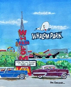 Whalom Park Art Print Lunenburg MA Amusement Park Lake Roller Coaster Carousel - Picture 1 of 2