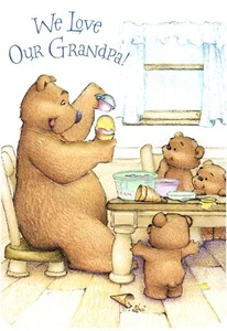 Happy Father's Day Grandpa Brown Teddy Bear & Ice Cream Hallmark Greeting Card - Picture 1 of 3