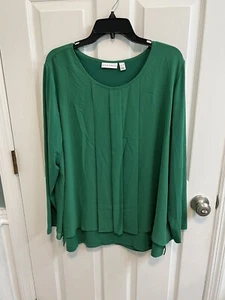 Susan Graver XL Bluse Built In Tank Pullover Halbtransparent Chiffon Grün Neu - Bild 1 von 12