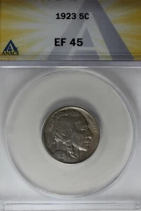 1923 .05 ANACS EF 45 Buffalo Nickel, Indian Nickel, 5 Cent Piece - Picture 1 of 2