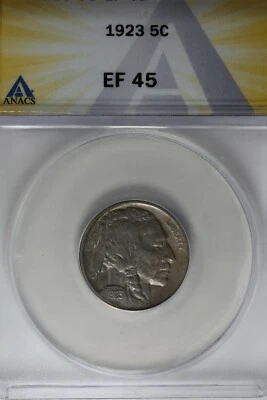1923  .05   ANACS   EF 45    Buffalo Nickel, Indian Nickel, 5 Cent Piece - Image 1 of 2