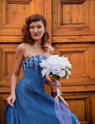 Blue Denim Western Wedding "Forever In Blue Jeans" Dress, Size 6 - Image 1 of 4
