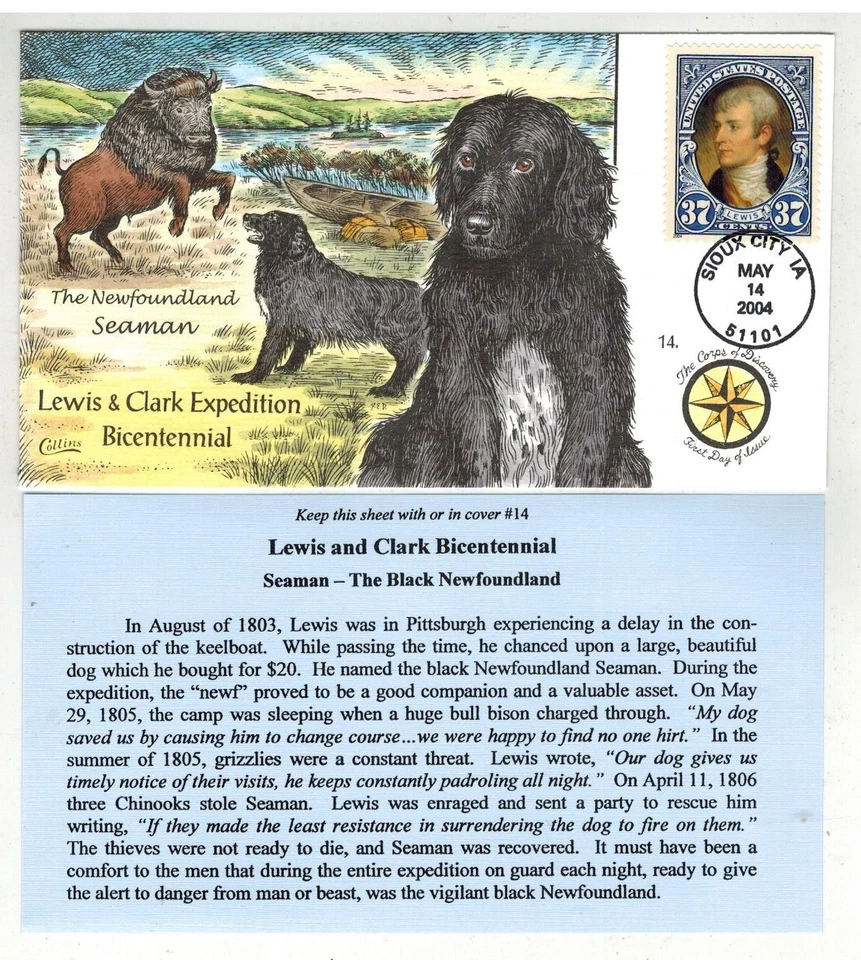 COLLINS HANDPAINTED LEWIS & CLARK 3855 SIOUX CITY IOWA & NEWFOUNDLAND DOGS #14 - Image 1 of 1