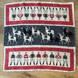 Vintage Tammi's Keefe Handkerchief Horses Jockeys Racing Equestrian Linen - Picture 1 of 5