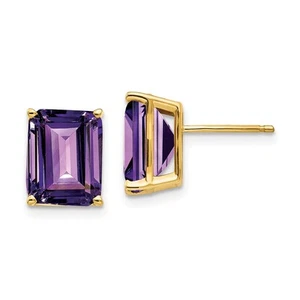 14k Yellow Gold 10x8mm Emerald Cut Amethyst Earrings - Picture 1 of 3