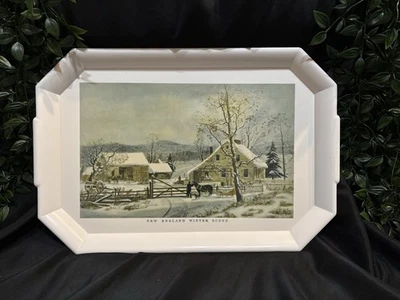 Waverly Melamine Serving Tray New England Winter Scene 20" White TV Snack - Image 1 of 4