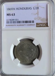 Honduras 1/2 Real 1869A NGC MS 63 - Picture 1 of 2