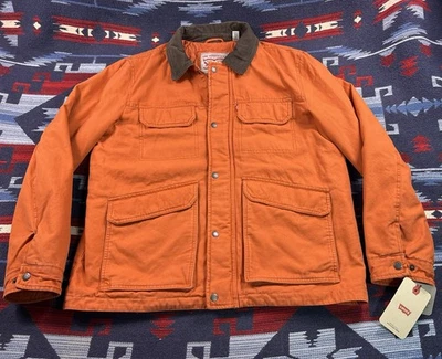 Chaqueta de campo militar Levi's para hombre L naranja aislada trabajo granero tareas abrigo nuevo con etiquetas Foto 1 de 4