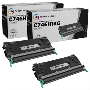 LD Replacement for Lexmark C746H1KG 2PK HY Black Toners for C746/C748 Series - Picture 1 of 9