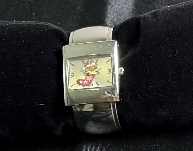 Cat In Stocking Ladies Quartz Watch Cuff Bracelet 31mm 6.5"  - Image 1 of 4