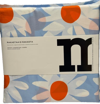 Marimekko RAKASTAA EI RAKASTA Blue KING  Floral 3 pc Duvet Cover & Shams Set - Image 1 of 4