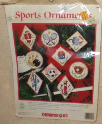 Adornos deportivos vintage Dimensiones NUEVO kit de bordado - hace 9 adornos - 1994 Foto 1 de 4