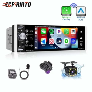 Single DIN 5.1" Car Stereo Head Unit Wireless Apple Carplay/Android Auto MIC&CAM - Picture 1 of 19