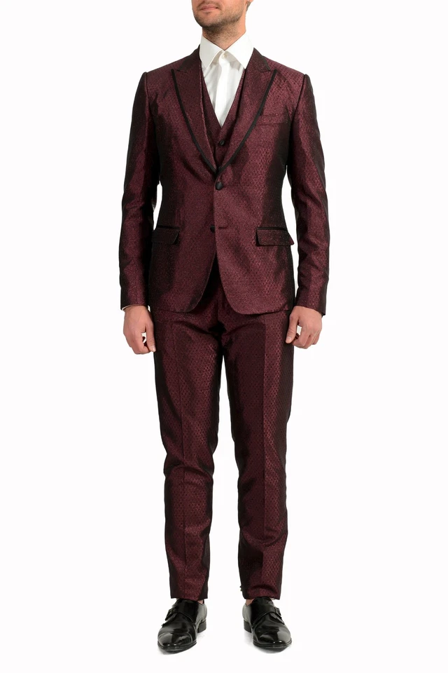Traje de tres piezas Dolce & Gabbana de seda violeta estampado geométrico dos botones para hombre Foto 1 de 4