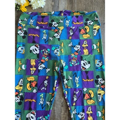 LuLaRoe x Disney Alto y Curvilíneo Mickey Mouse Goofy Lucas Parches a Cuadros OS Leggings Foto 1 de 4