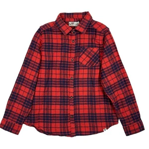 LIV Outdoor Boys Mason Flannel Shirt Red Navy Blue Plaid Cotton Size 14/16 NWT - Picture 1 of 19