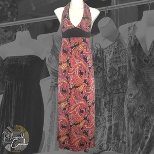 Wet Seal Womens Multicolor Paisley Halter Backless V Neck Maxi Long Dress Size S - Picture 1 of 9