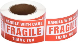 Pacific Mailer Fragile Stickers 3x2" Handle with Care Labels 500 Roll - Picture 1 of 5