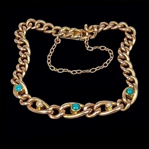 Pulsera antigua victoriana de oro de 15 quilates turquesa y perla con eslabones c.1880 - Imagen 1 de 9