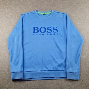 Hugo Boss Sweatshirt Mens Extra Large Blue Salbo Jumper Slim Fit Spell Out Logo - Picture 1 of 11