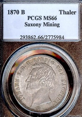German States Saxony 1870 B Mining Taler Coin Thaler PCGS MS 66 STG/STG UNC RARE - Image 1 of 3