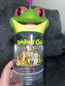 Rainforest Cafe Two-Compartment Snack & Beverage Straw Toy Frog Travel Bottle - Picture 1 of 7