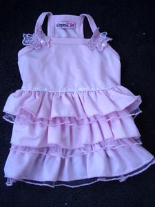 Lulu Pink Ruffle Layered Pink Dog Dress Sequin Butterflies Size Small NEW - Picture 1 of 7