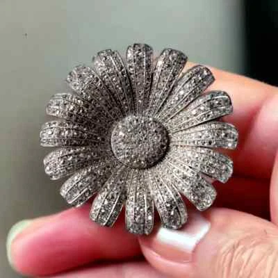 Broche prendedor para mujer estilo Art Deco floral circonita cúbica simulada de 4 quilates en plata 935 Foto 1 de 4