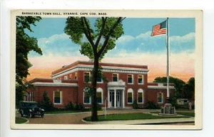 Hyannis, Barnstable MA Mass Town Hall, coche antiguo, postal de 1938 - Imagen 1 de 2