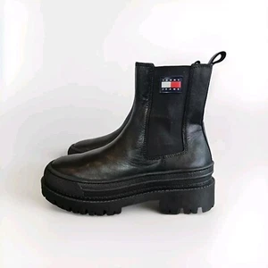 Tommy Hilfiger Herren Chelsea Boots Schwarz Leder Uk9 Eu43 - Bild 1 von 9