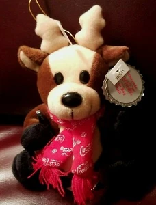 Coca Cola Stuffed Plush Bean Bag Reindeer in Snowflake Scarf 1998 #0142  @LOOK@ - Picture 1 of 9