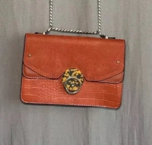 TopShop Faux Vegan Leather Orange Gold Chain Tortoise Crossbody Bag Purse - Picture 1 of 21