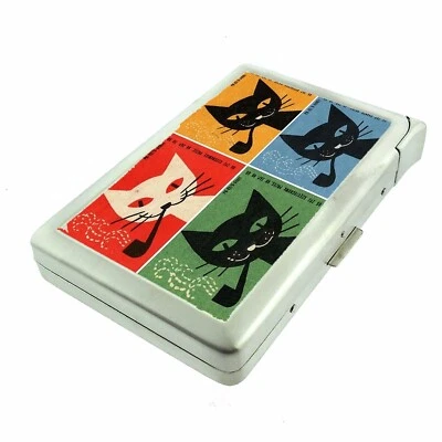 Estuche de cigarrillos vintage con ilustración de gato fumador con soporte de identificación para encendedor billetera Foto 1 de 4