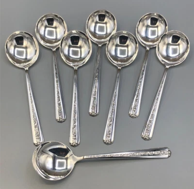 Juego de 8 cucharas soperas redondas/crema Rambler Rose by Towle de plata de ley 6 3/8" Foto 1 de 4