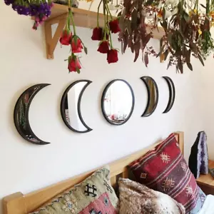 Specchio scandinavo fasi lunari legno acrilico set 5 pezzi - soggiorno camera da letto - Foto 1 di 11