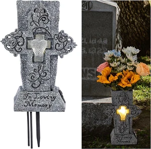Solar Cemetery Vase with LED for Fresh/Artificial Flowers Grave Flower Cross Vas - Picture 1 of 12