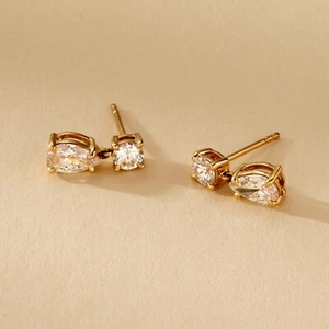 1.50 Carat Total Lab Grown Diamond Drop Earrings / Pear & Round Shape - Picture 1 of 7