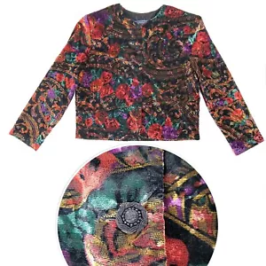 Chaqueta de Terciopelo Triturado Colorida Vintage Años 90 Bolero Recortado Norton McNaughton L 12 - Imagen 1 de 9