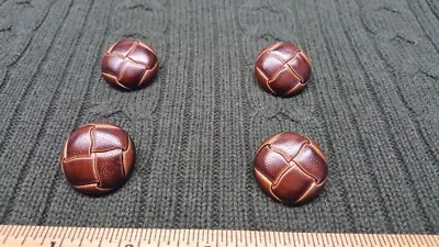 LOT OF 4! Brown Metal Shank Plastic Faux Leather Coat Sweater Buttons 1 1/8"  - Image 1 of 4
