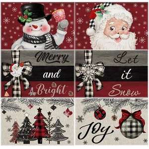 6 Pcs Washable Christmas Placemats Heat Resistant Table Mats for Kitchen Decor - Picture 1 of 7